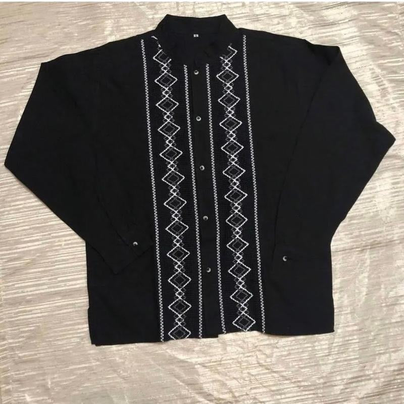 Black guayabera rombo shirt Black Casual Menswear Hoodie, Sweatshirt | HypeDripTees.com