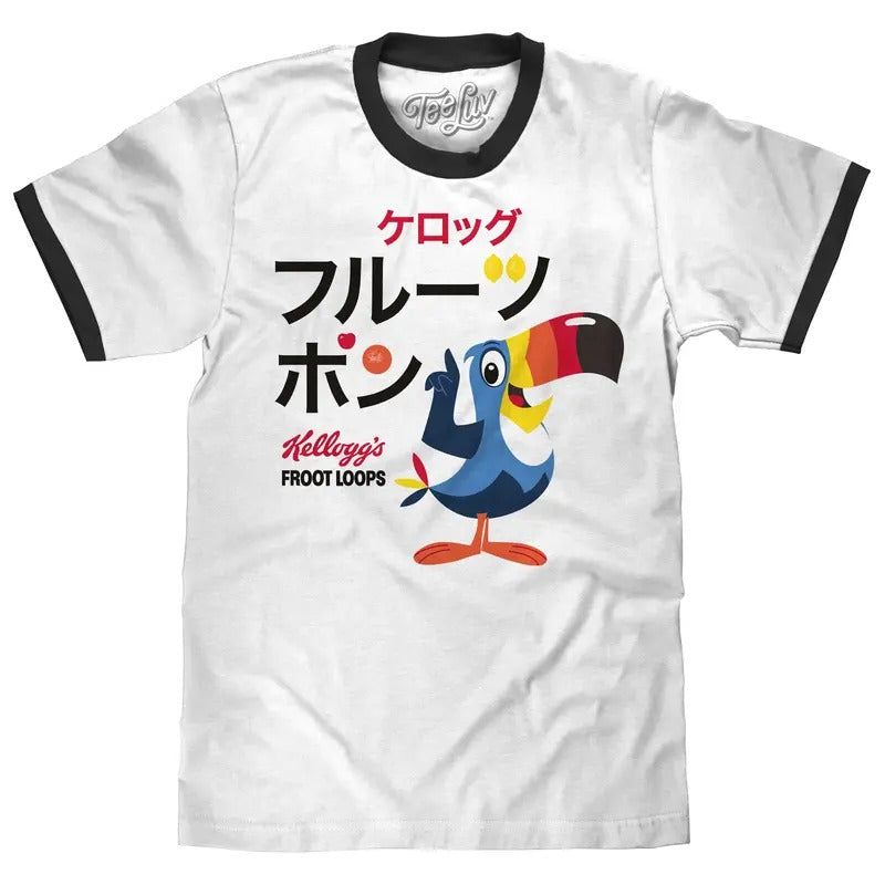 Froot Loops Cereal Japanese Toucan Sam Ringer T-Shirt - White/Black Hoodie, Sweatshirt | HypeDripTees.com