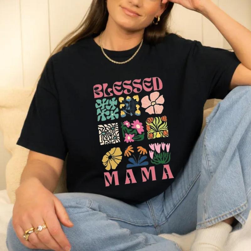 Blessed Mama ChristianShirt Cotton Casual Street Style Crew Neck Short Sleeve T-Shirt Trendy Top for Women for Men,...
