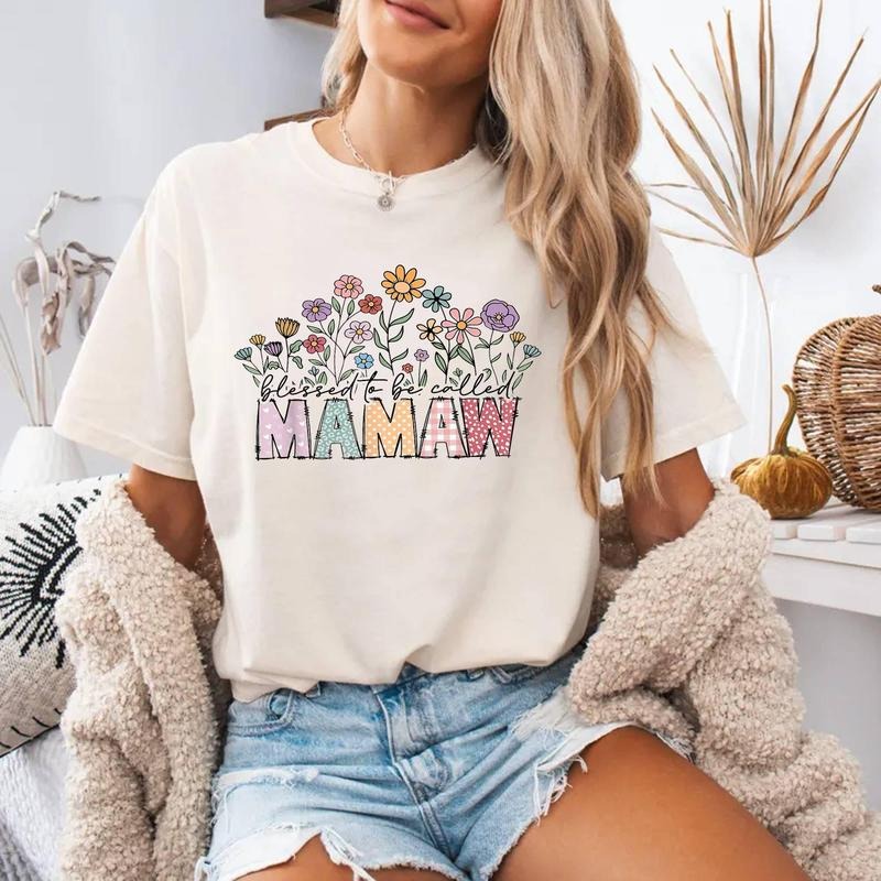Blessed Be Called Mamaw Floral [ Cotton Short Sleeve Top Womenswear] T-Shirts, Hoodie, Sweatshirt