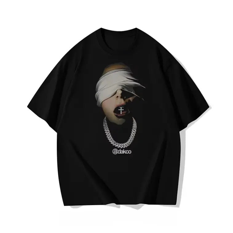 Blindfolded Mystery Graphic T-Shirt, Edgy Blindfold Design, Dark Vibe Unisex Cotton Tee, Casual Streetwear Top, Menswear,...