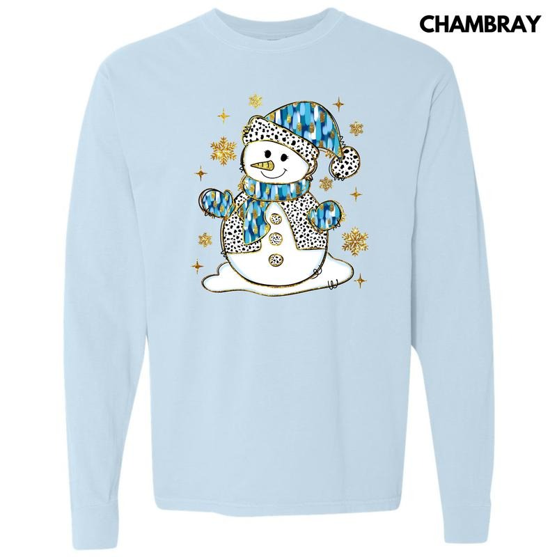 Blue & Gold Spotted Snowman Long Sleeve Comfort Colors T-Shirt 'NLB' Hoodie, Sweatshirt | HypeDripTees.com