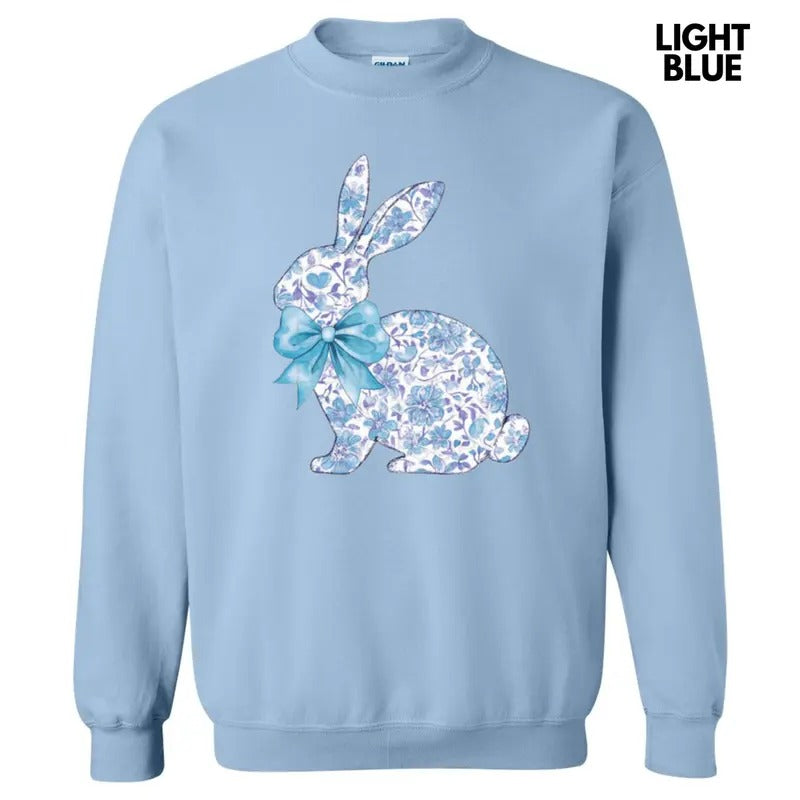 Blue Floral Easter Bunny Sweatshirt T-Shirts, Hoodie | HypeDripTees.com