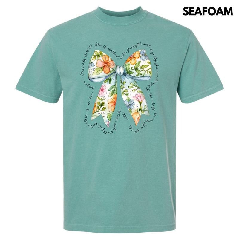 Blue Floral Proverbs Bow Comfort Colors T-Shirt 'NLB' Hoodie, Sweatshirt | HypeDripTees.com