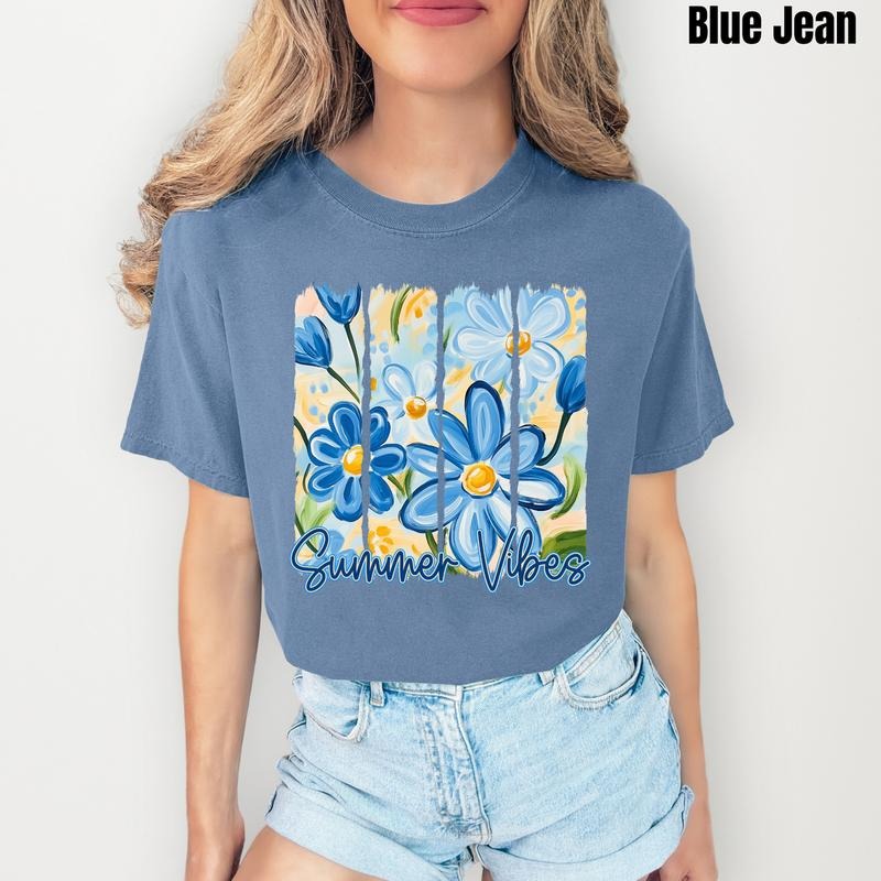 Blue Flower Summer Vibes Comfort Colors T-Shirt 'NLB' Hoodie, Sweatshirt | HypeDripTees.com