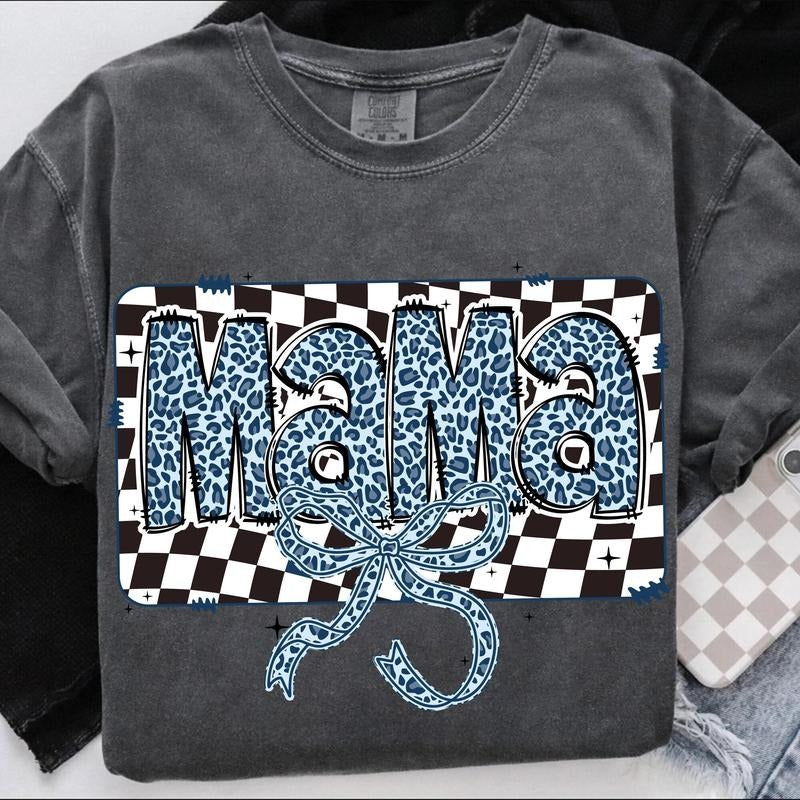 Blue Mama Coquette Bow Shirt, Mama Checkered Shirt, Boy Mama Shirt, Leopard Mama Shirt, Mama Shirt, Mama Bow Shirt,...