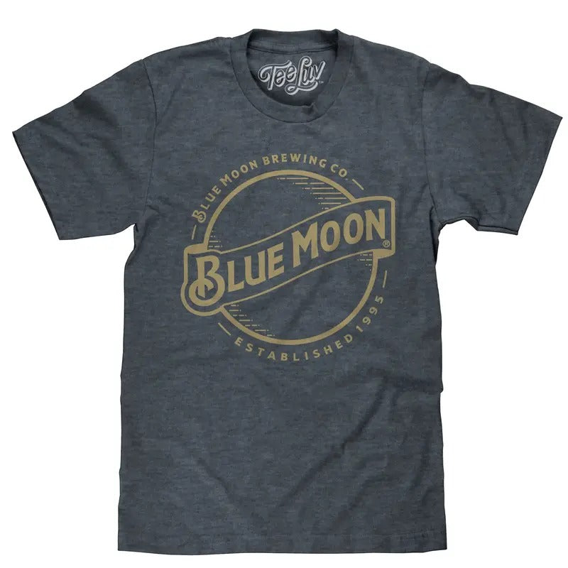 Blue Moon Gold Print Logo T-Shirt - Indigo Hoodie, Sweatshirt | HypeDripTees.com