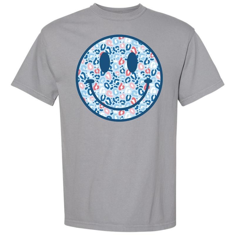 Blue Patriotic Cheetah Happy Face Comfort Colors T-Shirt 'NLB' Hoodie, Sweatshirt | HypeDripTees.com
