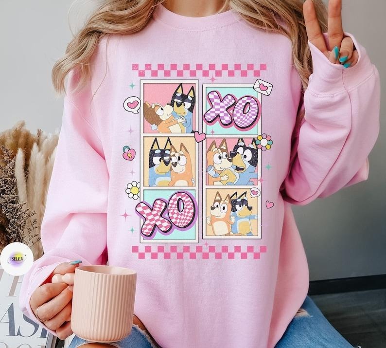 Bluey Couple XOXO Valentine Shirt, Bandit and Chilli Vanlentine Tshirt, Bluey Valentine Day Gift For Her, Bluey And Bingo...