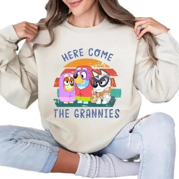 Bluey Here Come The Grannies Shirt, Bluey Shirt Hoodie, Sweatshirt | HypeDripTees.com