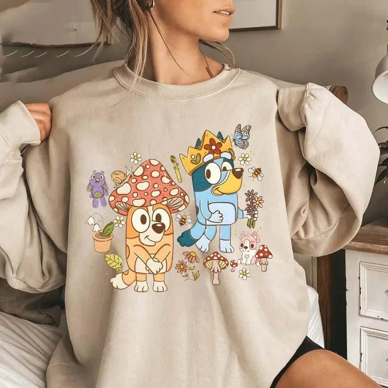 Bluey Mushroom World Shirt, Bingo Mushroom Shirt, King Bluey Sweatshirt Hoodie | HypeDripTees.com