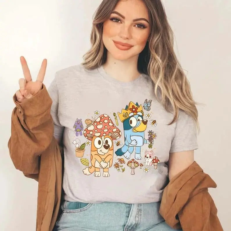 Bluey Mushroom World Shirt, Bingo Mushroom Shirt, King Bluey Sweatshirt, Bluey Shirt Hoodie | HypeDripTees.com