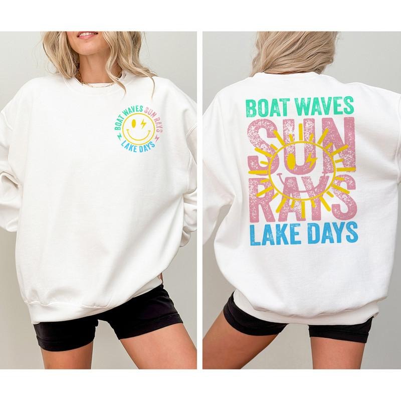 Boat Waves Sun Rays River Days Sweatshirt, Summer Sweatshirt, Retro Summer Sweatshirt, Hello Summer Sweatshirt, Beach...