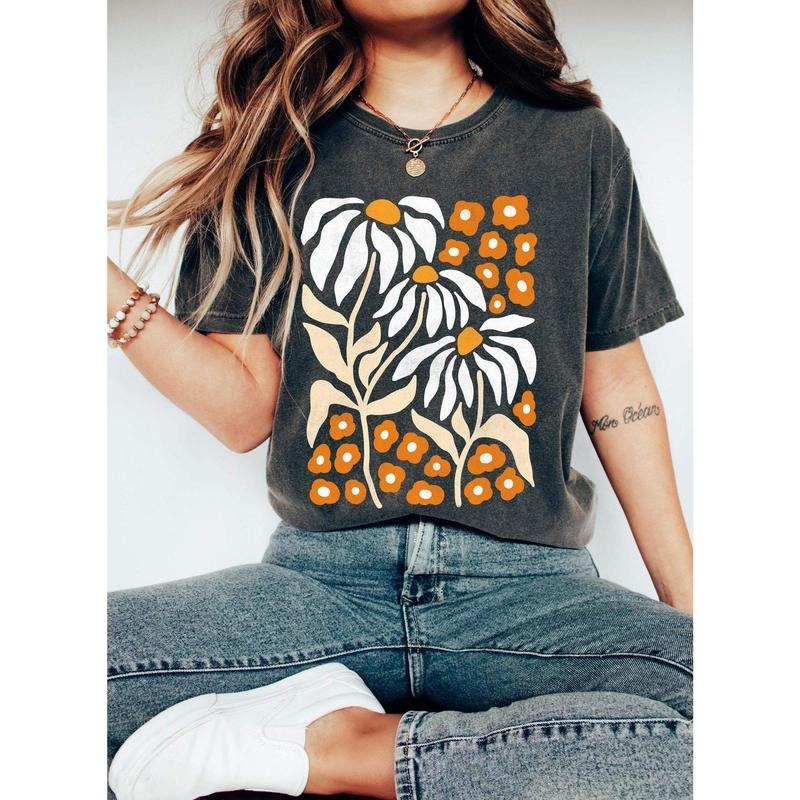 Boho Botanical Daisy Art Nouveau Floral T-Shirt Hoodie, Sweatshirt | HypeDripTees.com