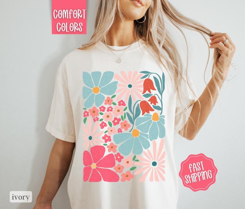 Boho Floral 1 Shirt Comfort Colors, Wildflower Tshirt, Boho Tee, Oversized Women's Shirt Hoodie, Sweatshirt