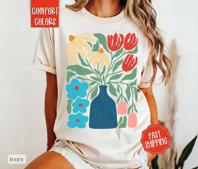 Boho Floral 3 Shirt Comfort Colors, Wildflower Tshirt, Boho Tee, Oversized Women's Shirt, Floral Abstract Tee Hoodie,...