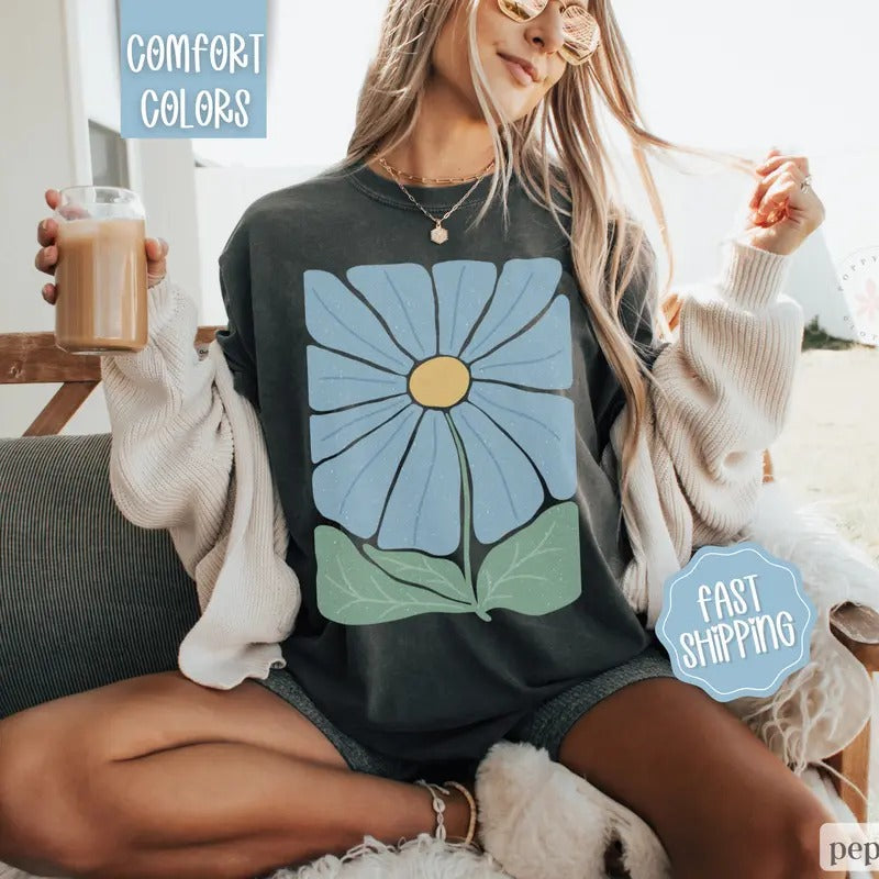 Boho Floral 4 Shirt Comfort Colors, Wildflower Tshirt, Boho Tee, Oversized Women's Shirt, Floral Abstract Tee Hoodie,...