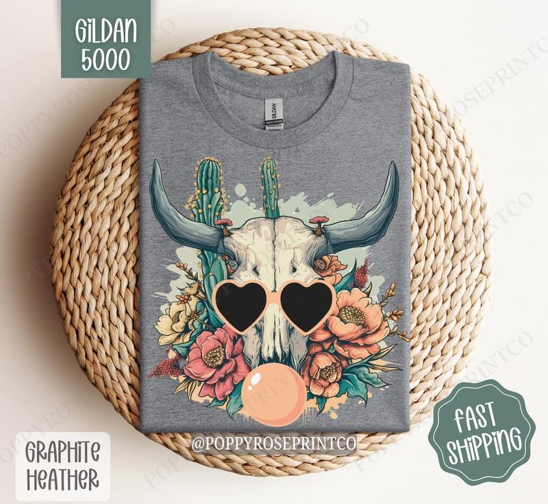Boho Floral Skull Shirt Gildan, Desert Cow Floral Tshirt, Western Shirtsstyle{n002}2 Hoodie, Sweatshirt | HypeDripTees.com