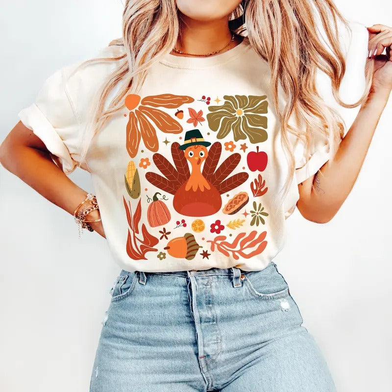 Boho Floral Turkey Shirt Thanksgiving Gobble Fall Turkey Pumpkin Autumn T-Shirts, Hoodie, Sweatshirt