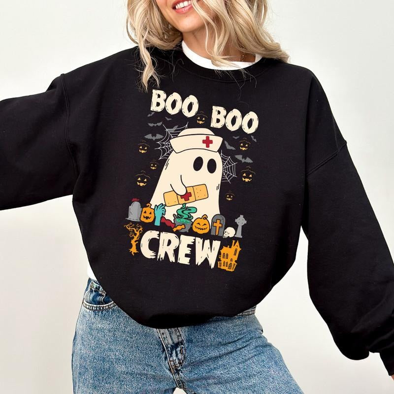 Boo Boo Crew Sweatshirt, Nurse Halloween Sweatshirt, Ghost Nurse Shirt, Retro Halloween Nurse, Spooky Nurse, Ghost Nurse...