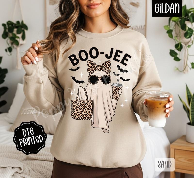 Boo-Jee Ghost Sweatshirt, Trendy Women's Halloween Crewneck T-Shirts, Hoodie | HypeDripTees.com