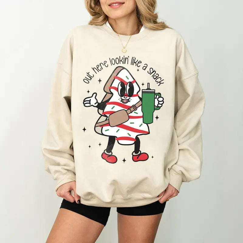 Boojee Out Here Lookin Like A Snack Sweatshirt, Little Debbie Christmas Tree Cake Shirt, Christmas Tree Cake Sweatshirt,...