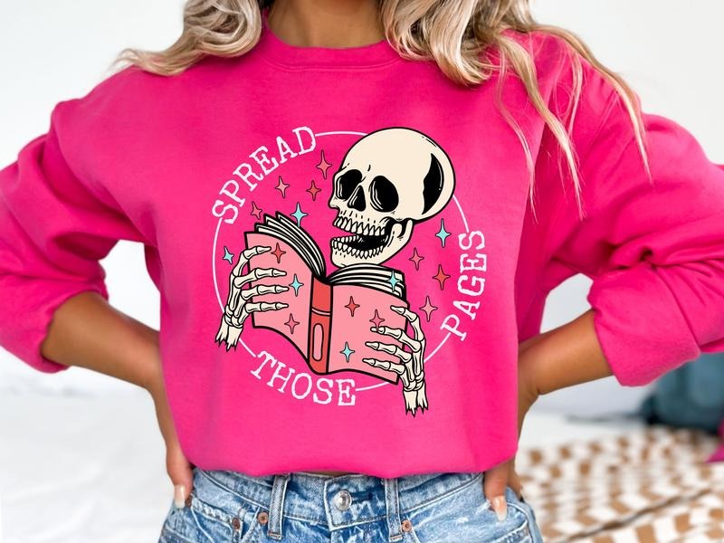 Book & Skull Spread Those Pages Gildan Heliconia T-Shirts, Hoodie, Sweatshirt