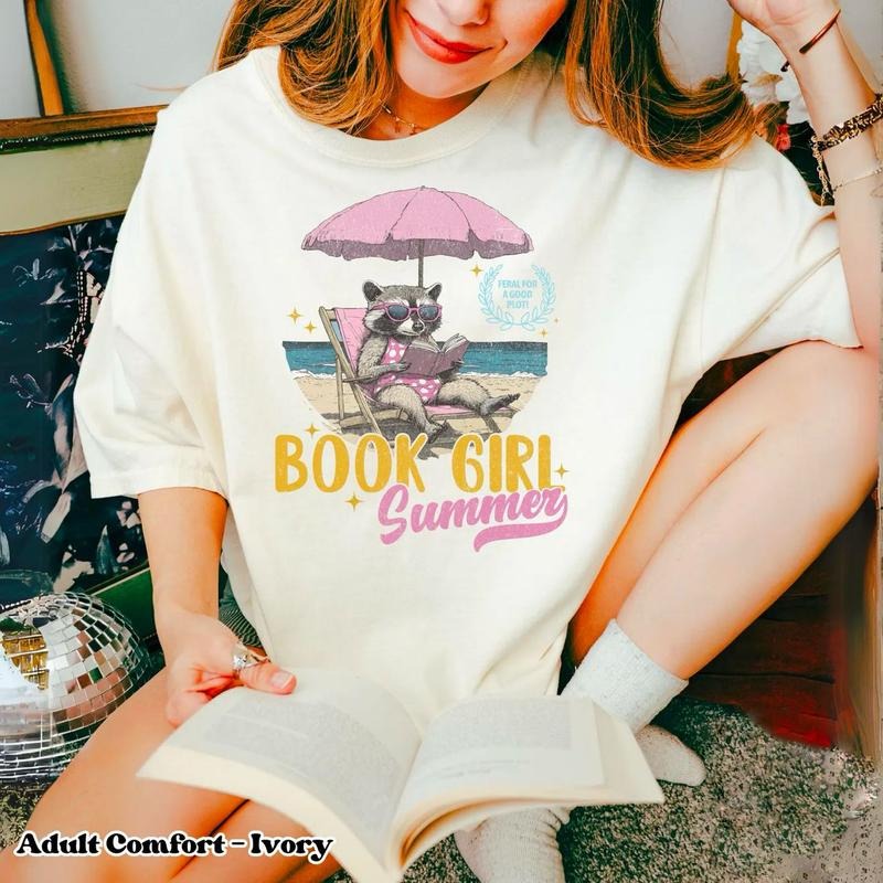Book Girl Summer Shirt, Feral Raccoon Tee for Bookish Readers Booktok Aesthetic Shirt, Cute Funny Bookstagram Tee, Gift...