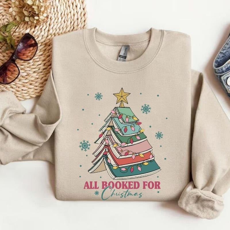 Book Tree Christmas Sweater, All Booked For Christmas Sweatshirt, Gift for Book Lover, Gift For Teachers T-Shirts, Hoodie