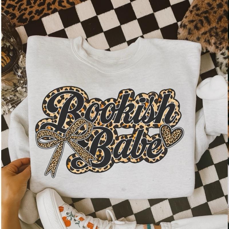Bookish Babe Leopard Print Sweatshirt - Ash Grey - Booktok Clean T-Shirts, Hoodie | HypeDripTees.com
