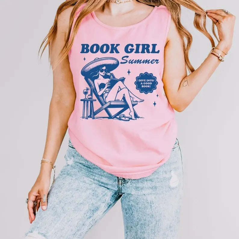 Bookish Tees Book Girl Summer Tank Top Funny Bookish Gift for Her Summer Reading Shirt Oversized Beach Tank Book Lover...