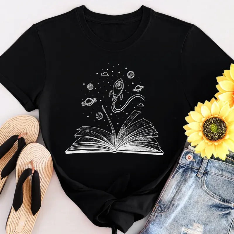 Books and Space T-Shirt Space Lover Gift For Bookworm Astronomy Tee Hoodie, Sweatshirt | HypeDripTees.com