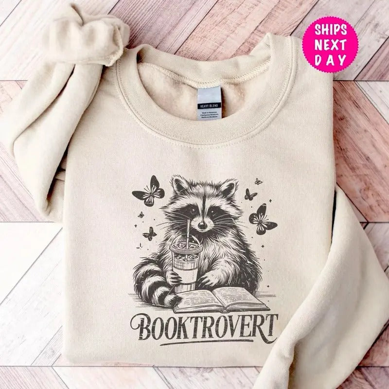 Booktrovert Sweatshirt, Book Lover Shirt, Reading Sweater, Reading Shirt, Raccoon Sweatshirt, Funny Raccoon Sweater,...