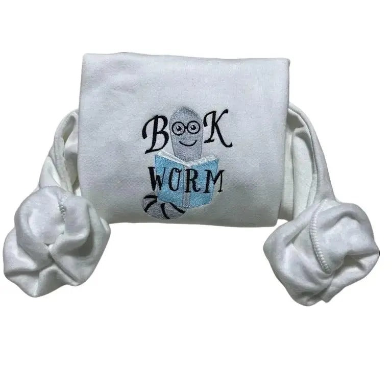 Bookworm Teacher Embroidered sweatshirt; Cotton Casual cute worm embroidered crewneck T-Shirts, Hoodie | HypeDripTees.com