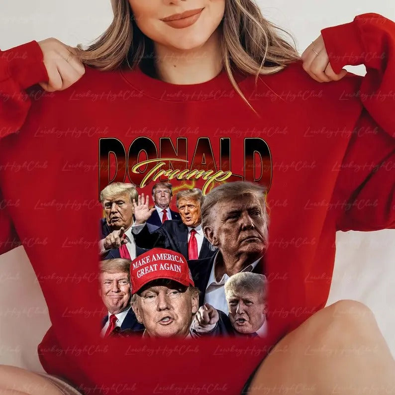 Bootleg 90s Trump Homage Sweatshirt, Graphic Trump President Sweatshirt T-Shirts, Hoodie | HypeDripTees.com