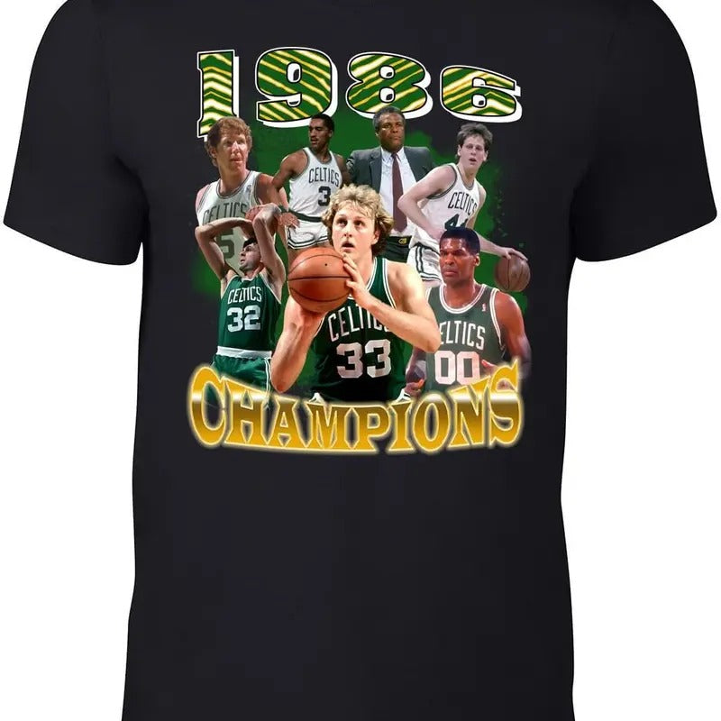 Boston 1986 Champions Larry Bird Bill Walton Bootleg Style T-Shirt Hoodie, Sweatshirt | HypeDripTees.com