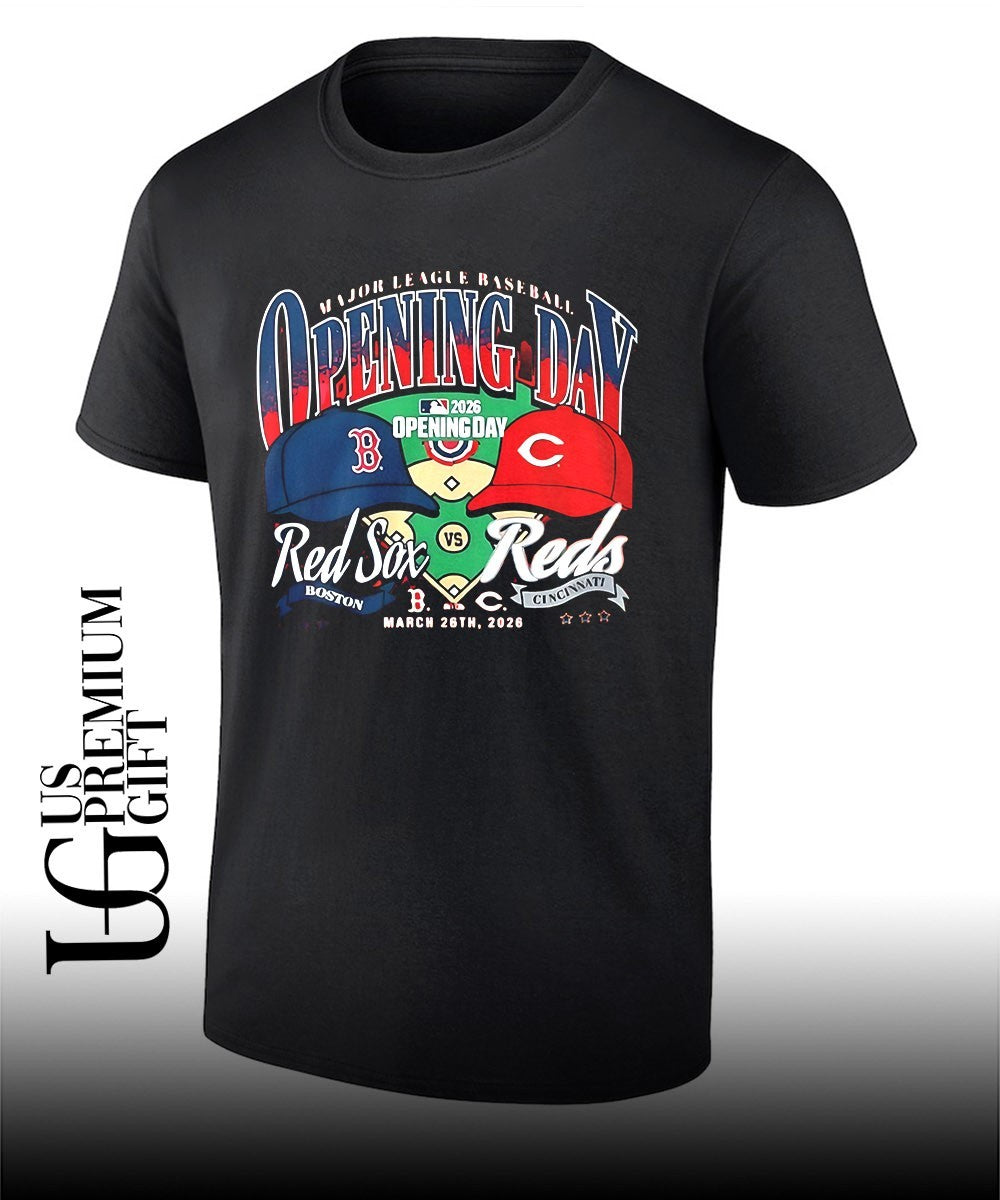 Boston Red Sox vs Cincinnati Reds Major League Baseball 2026 Opening Day helmets shirt