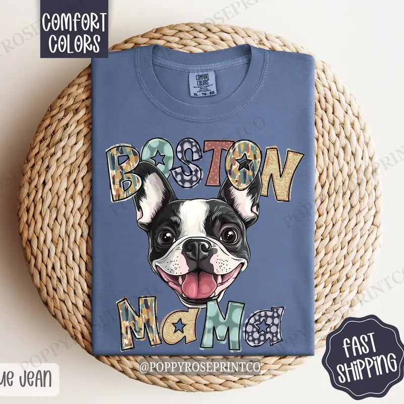 Boston Terrier Mama Comfort Colors, Dog Mom Tee, Cute Women's Tshirt Hoodie, Sweatshirt | HypeDripTees.com