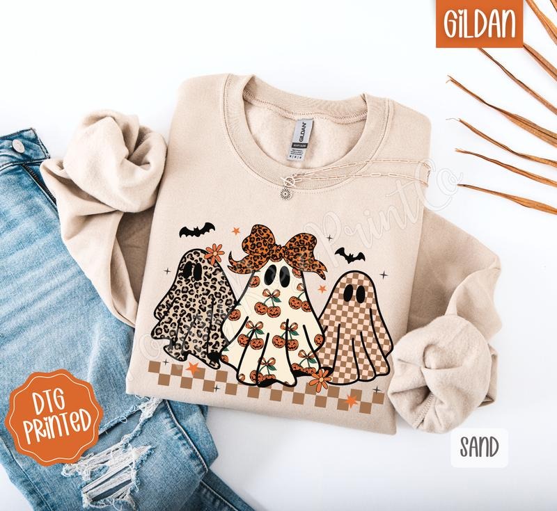 Boujee Ghost Trio Sweatshirt, Trendy Women's Halloween Sweater T-Shirts, Hoodie | HypeDripTees.com