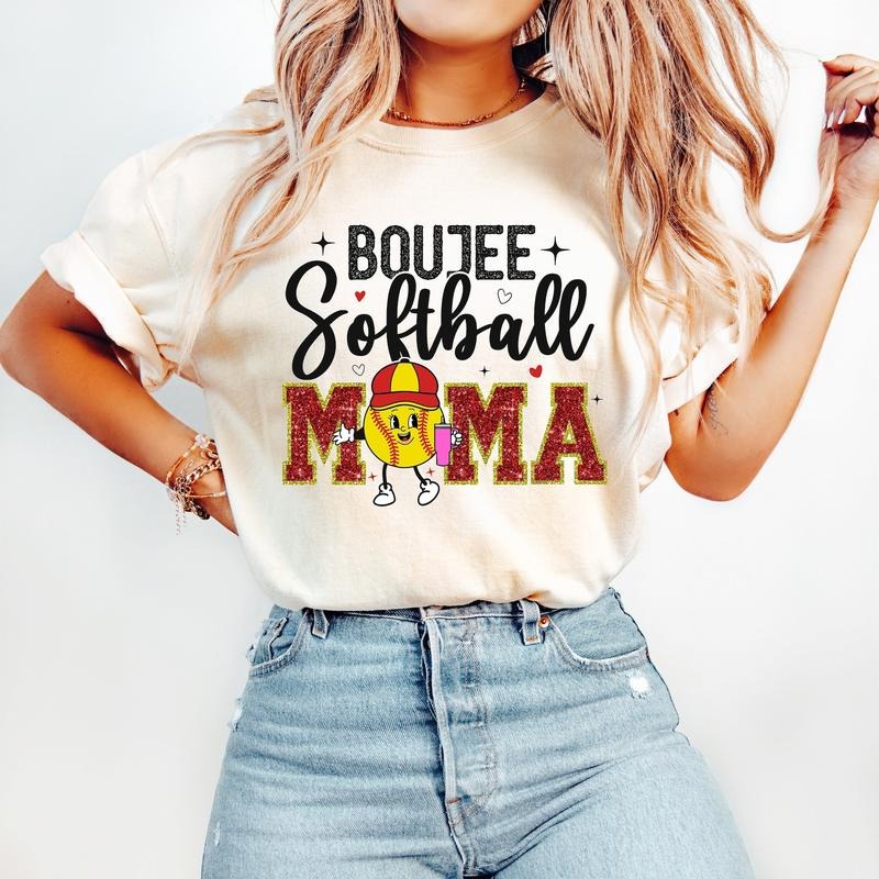 Boujee Softball Mama T-Shirt, Softball T-Shirt, Sports T-Shirt, Trendy Retro Mom T-Shirt Hoodie, Sweatshirt