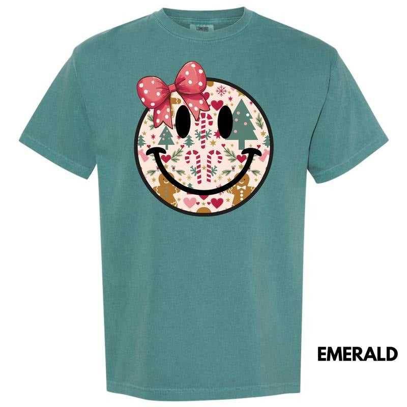Bow Christmas Happy Face Comfort Colors T-Shirt 'NLB' Hoodie, Sweatshirt | HypeDripTees.com