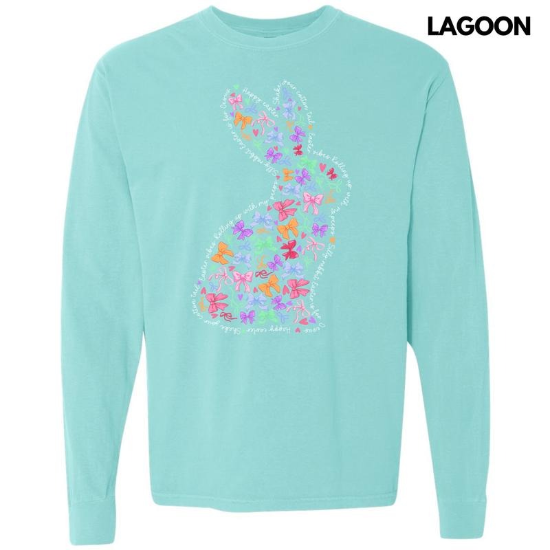 Bow Filled Bunny Long Sleeve Comfort Colors T-Shirt 'NLB' Hoodie, Sweatshirt | HypeDripTees.com