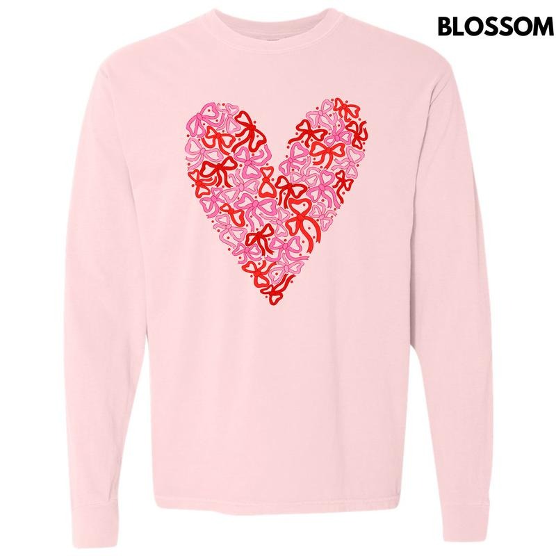 Bow Filled Heart Long Sleeve Comfort Colors T-Shirt 'NLB Hoodie, Sweatshirt | HypeDripTees.com