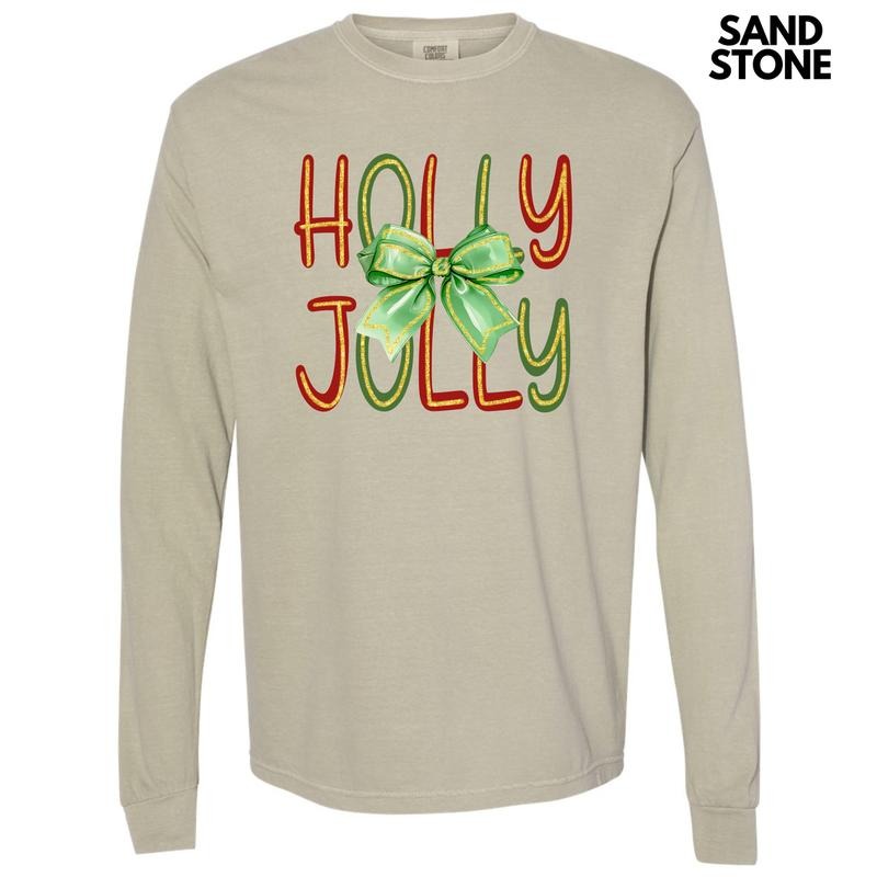 Bow Holly Jolly Long Sleeve Comfort Colors T-Shirt 'NLB' Hoodie, Sweatshirt | HypeDripTees.com