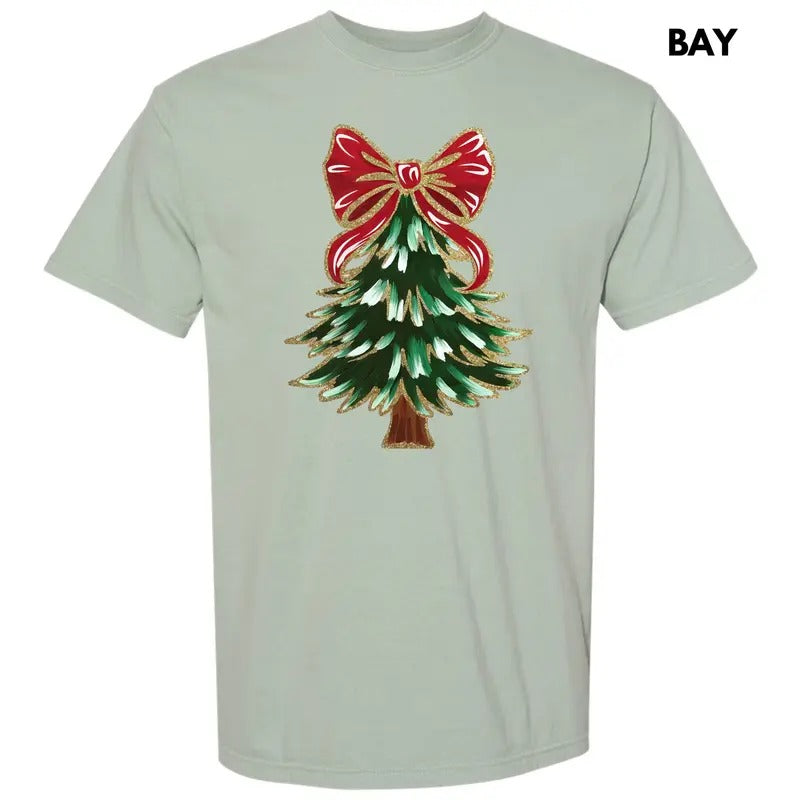 Bow Topped Christmas Tree Comfort Colors T-Shirt 'NLB' Hoodie, Sweatshirt | HypeDripTees.com