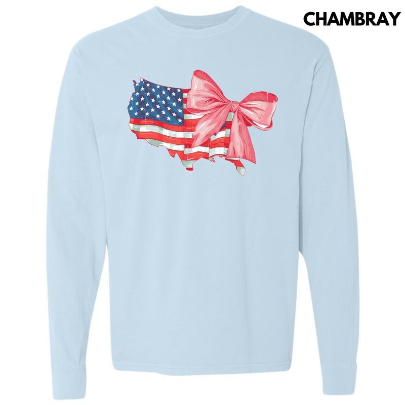 Bow USA Flag Long Sleeve Comfort Colors T-Shirt 'NLB' Hoodie, Sweatshirt | HypeDripTees.com