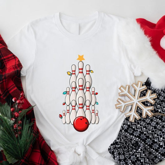 Bowling Christmas Tree Shirt, Bowling Lover Gift Tee, Bowling Player X-mas Shirt, Xmas Bowling Ball Shirt, Matching Bowler Holiday Tee.