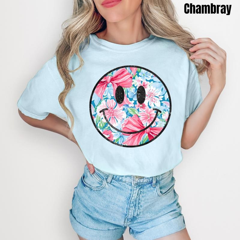 Bows & Blooms Happy Face Comfort Colors T-Shirt 'NLB'' Hoodie, Sweatshirt | HypeDripTees.com
