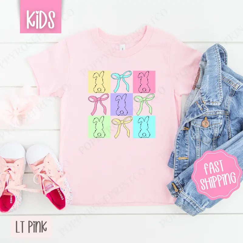 Bows and Bunnies Kids Shirt - Easter Children's Tshirt - Cute Youth Tee Gildan Hoodie, Sweatshirt | HypeDripTees.com