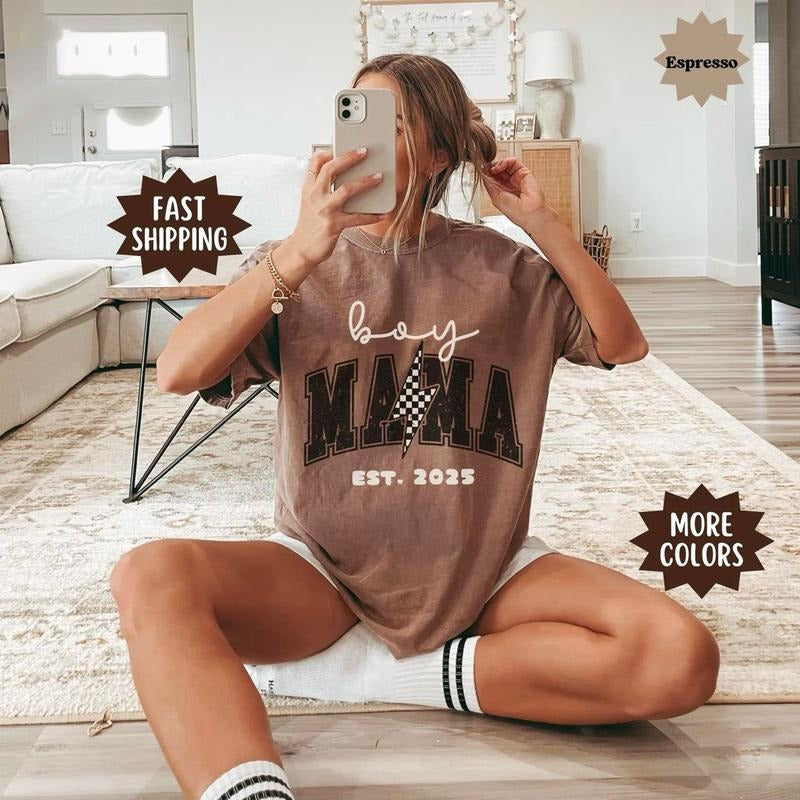 Boy Mama Custom Est Date Shirt, New Mom Lighting Bolt Tee, First Time Mom Shirt, Mothers Day Tee, Expecting Mom Baby...